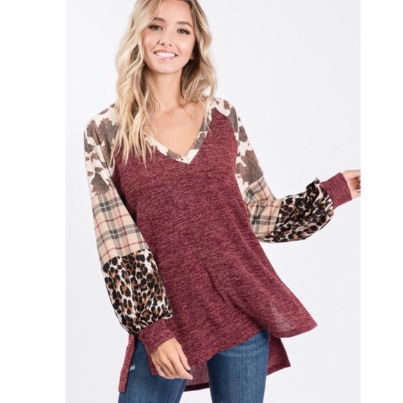 ✨JUST IN✨PATCHWORK SLEEVES SOFT TUNIC TOP - Picture 7 of 8